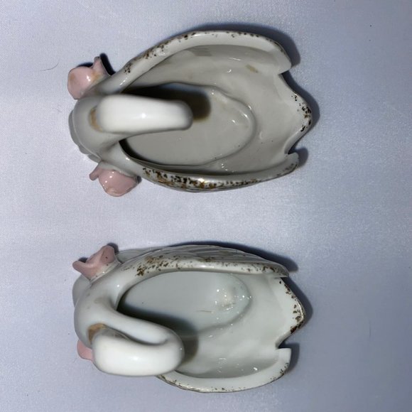 Ceramic Swan Salt Cellars, Pink & White, Gold & Rose Accents, Made in Japan - Picture 6 of 7